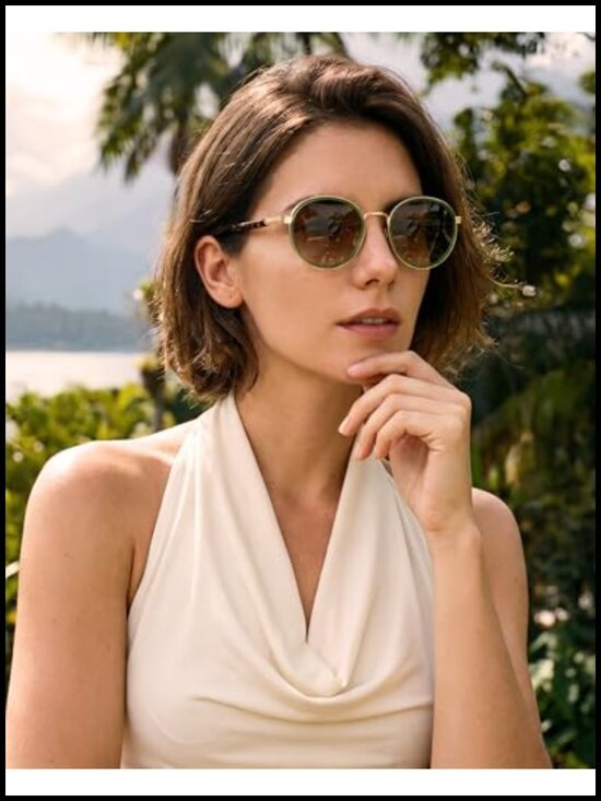 Retro Round Sunglasses for Women Polarized UV Protection Acetate-Metal Frame